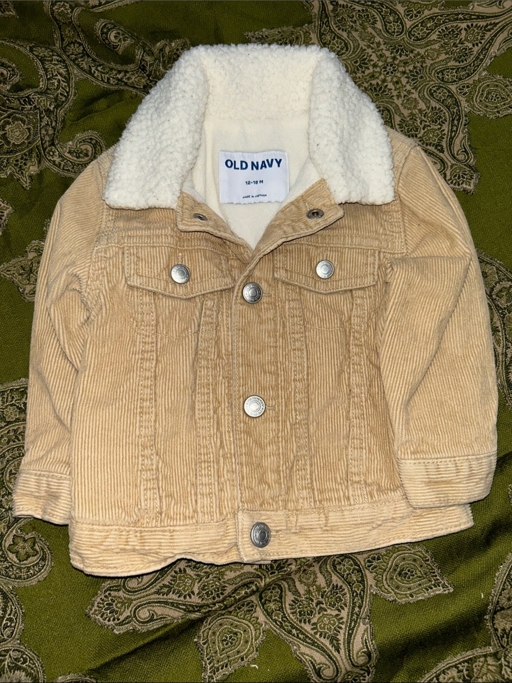 Old Navy Cream Corduroy Jacket with Sherpa Collar